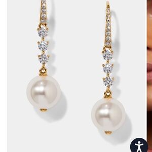 NADRI Gold Pearl Drop Earrings with Cubic Zirconia Accent